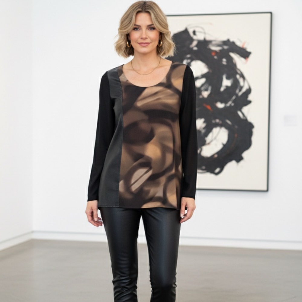 ECLA Black and Brown Tunic Top - Size Large